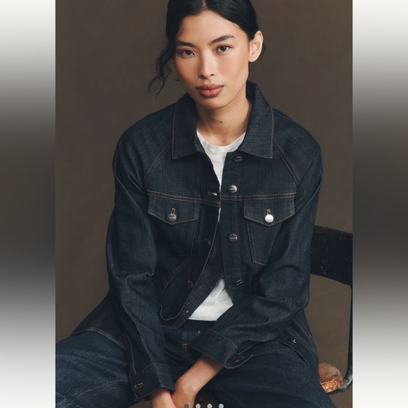 NEW! 💝ANTHRO X PILCRO Peplum Cinched Waist Denim Jacket - Picture 1 of 8